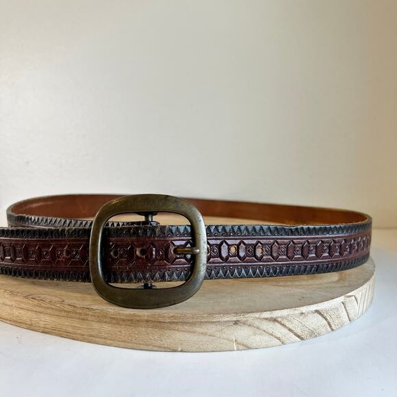 Vintage 90s Genuine Leather Brown Western Chunky Unisex Size XL to XXL main image 5